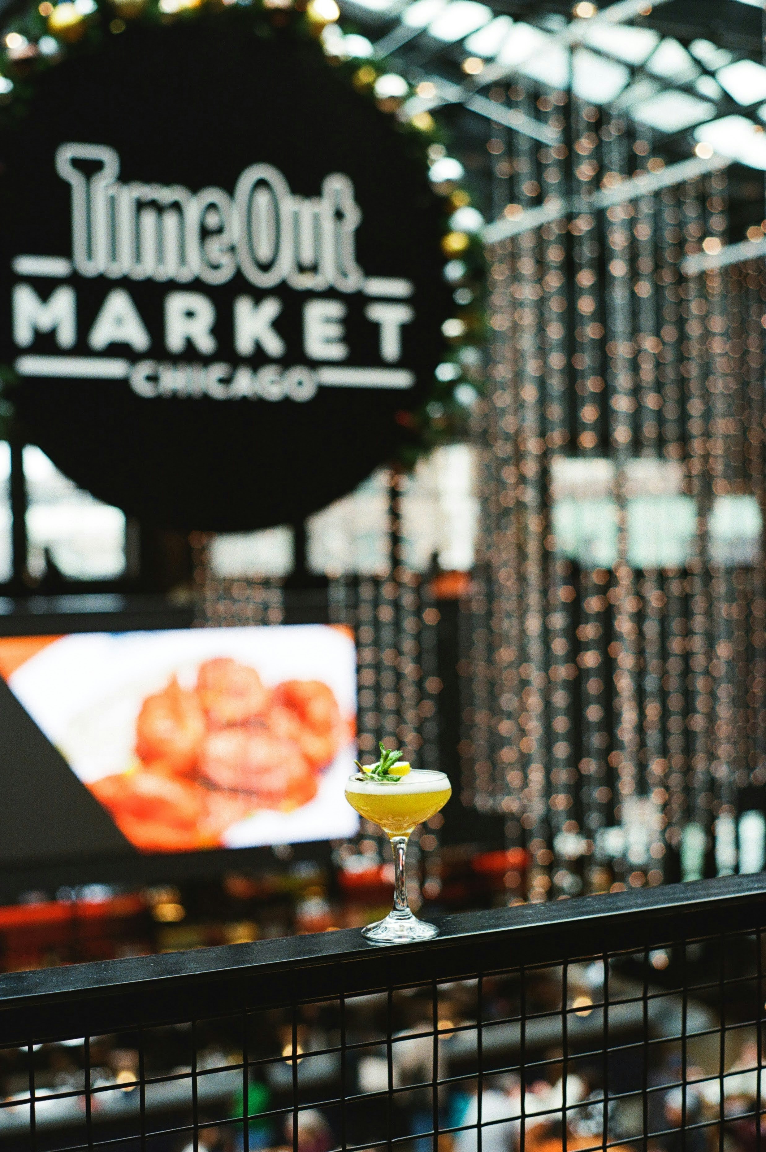 a bar with a cocktail on top of it