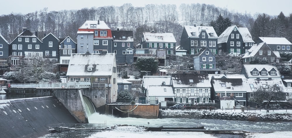 a river running through a city with lots of houses