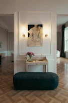 A peaceful corner of a boutique-style room with muted tones and elegant textures.