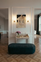 Elegant room featuring a purple accent wall with custom color palette and soft natural light.