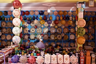 a room filled with lots of different types of plates