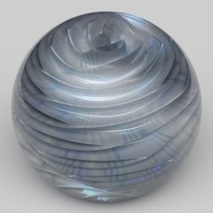 A glowing ethereal cloud of data swirling above a futuristic marble sculpture.