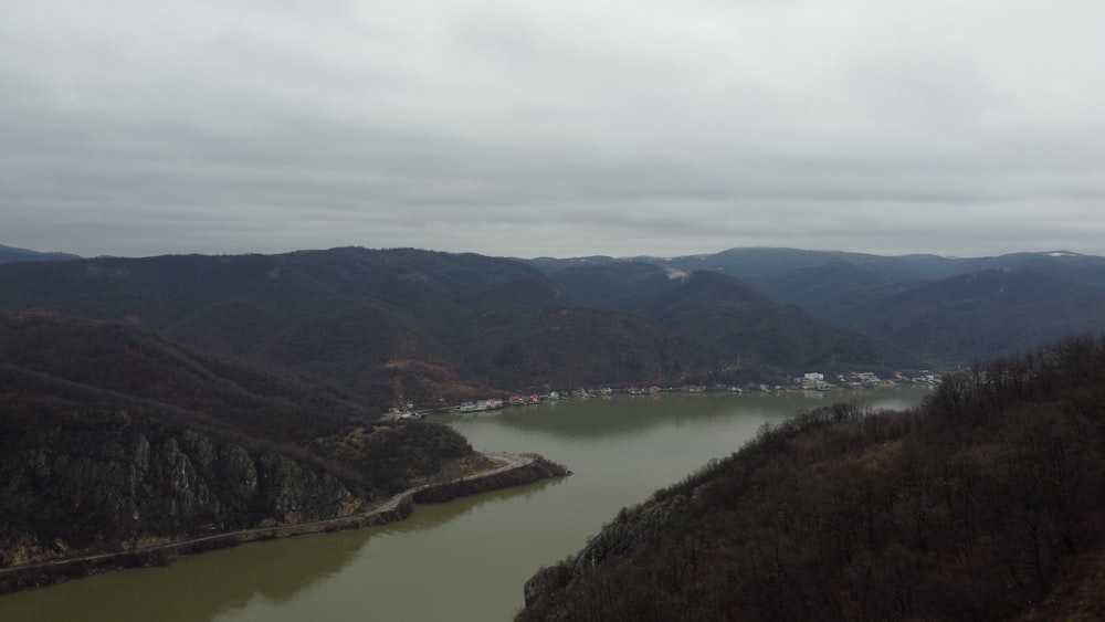 a lake in the middle of a mountainous area