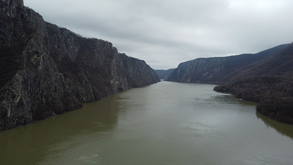 a large body of water surrounded by mountains