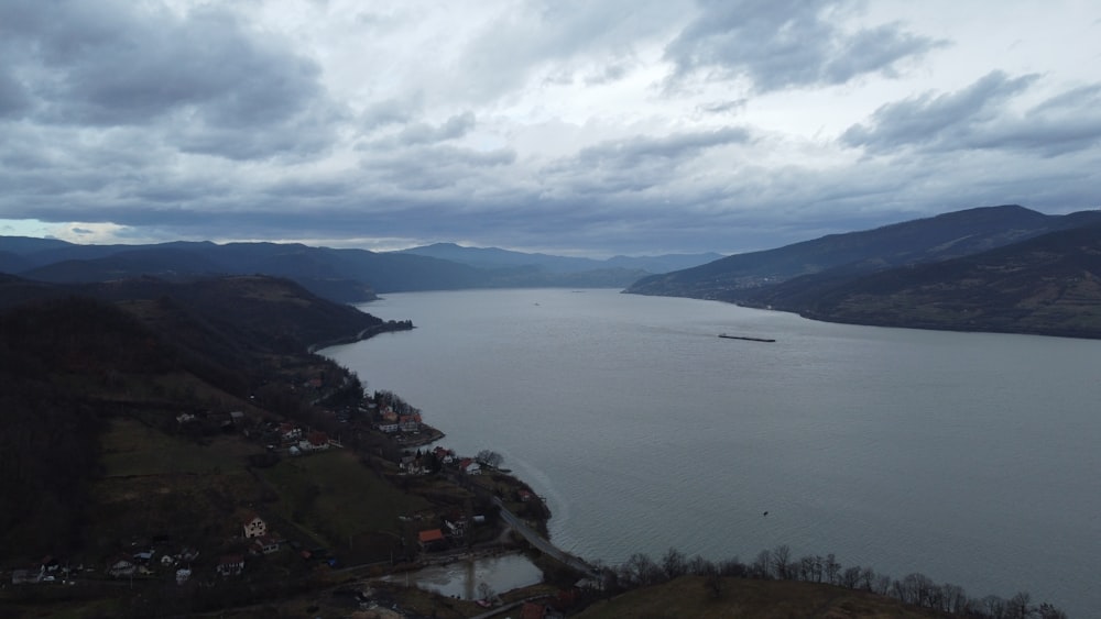 a large body of water surrounded by mountains