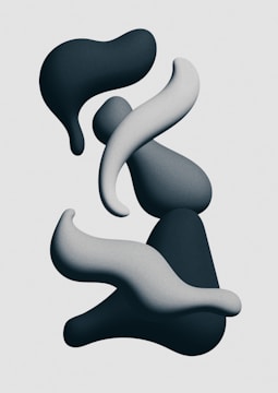 Abstract 3D shapes intertwine and float against a light grey background. The shapes are smooth, curvy, and organic, resembling a fluid and seamless movement.
