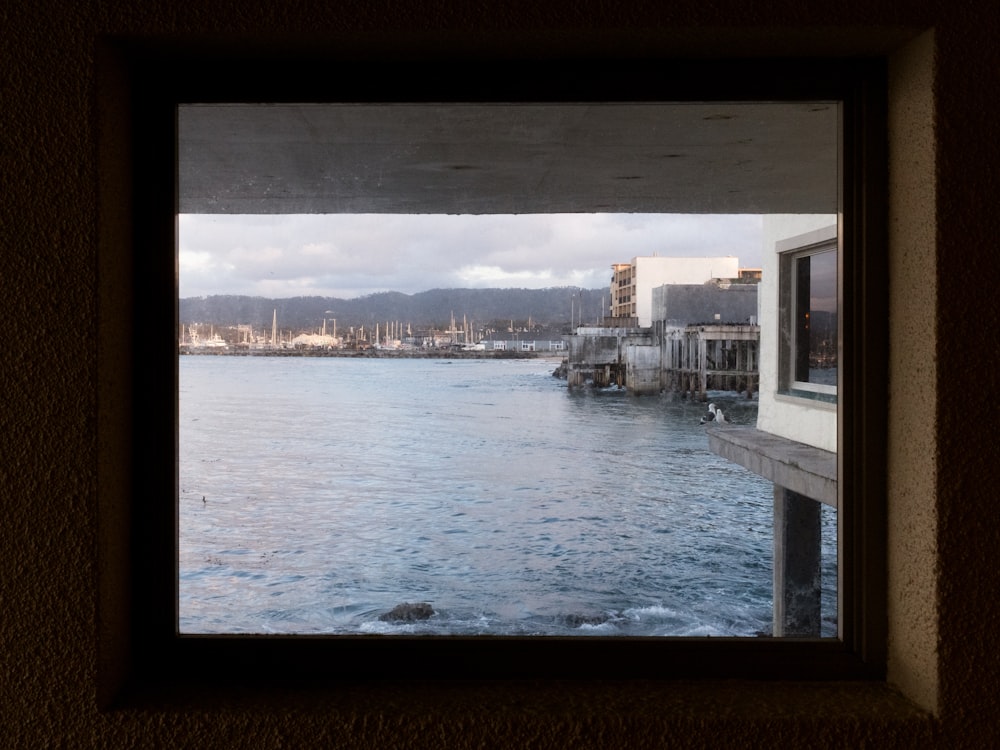 a view of a body of water from a window