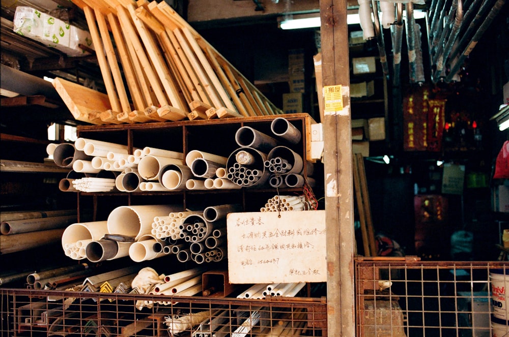 a bunch of different types of pipes in a store