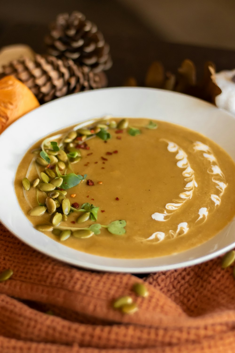 a white bowl filled with a creamy soup