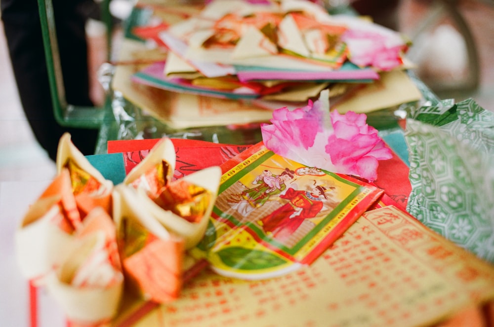 a close up of a table with plates and napkins