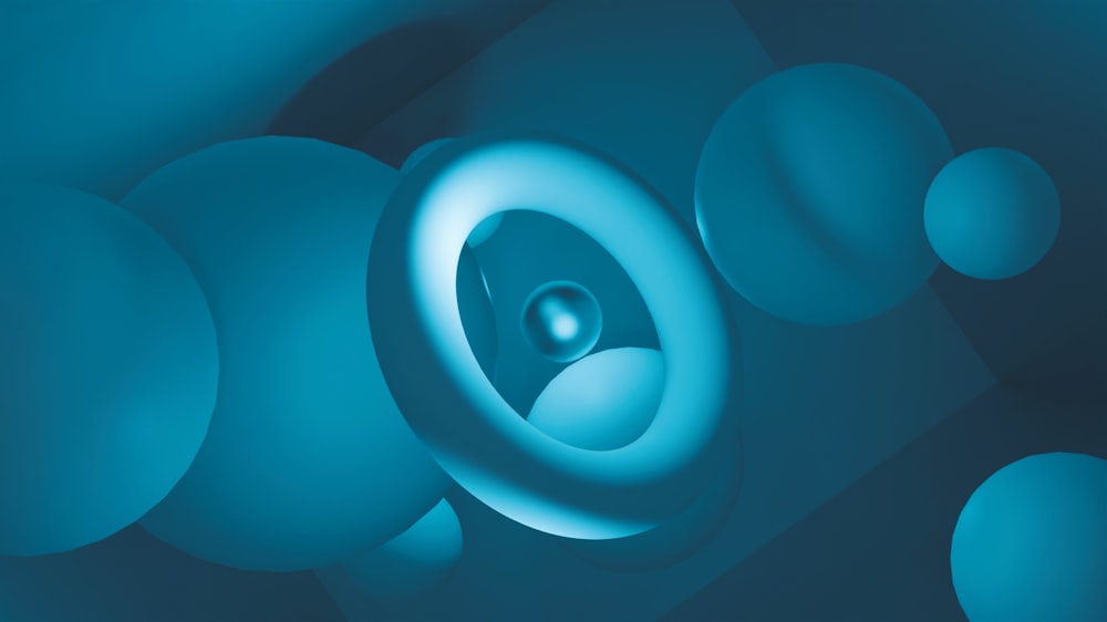 a blue abstract background with circles and a person in the center
