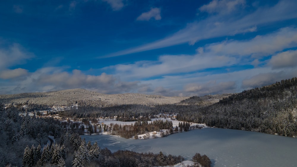 a view of a snow covered mountain range