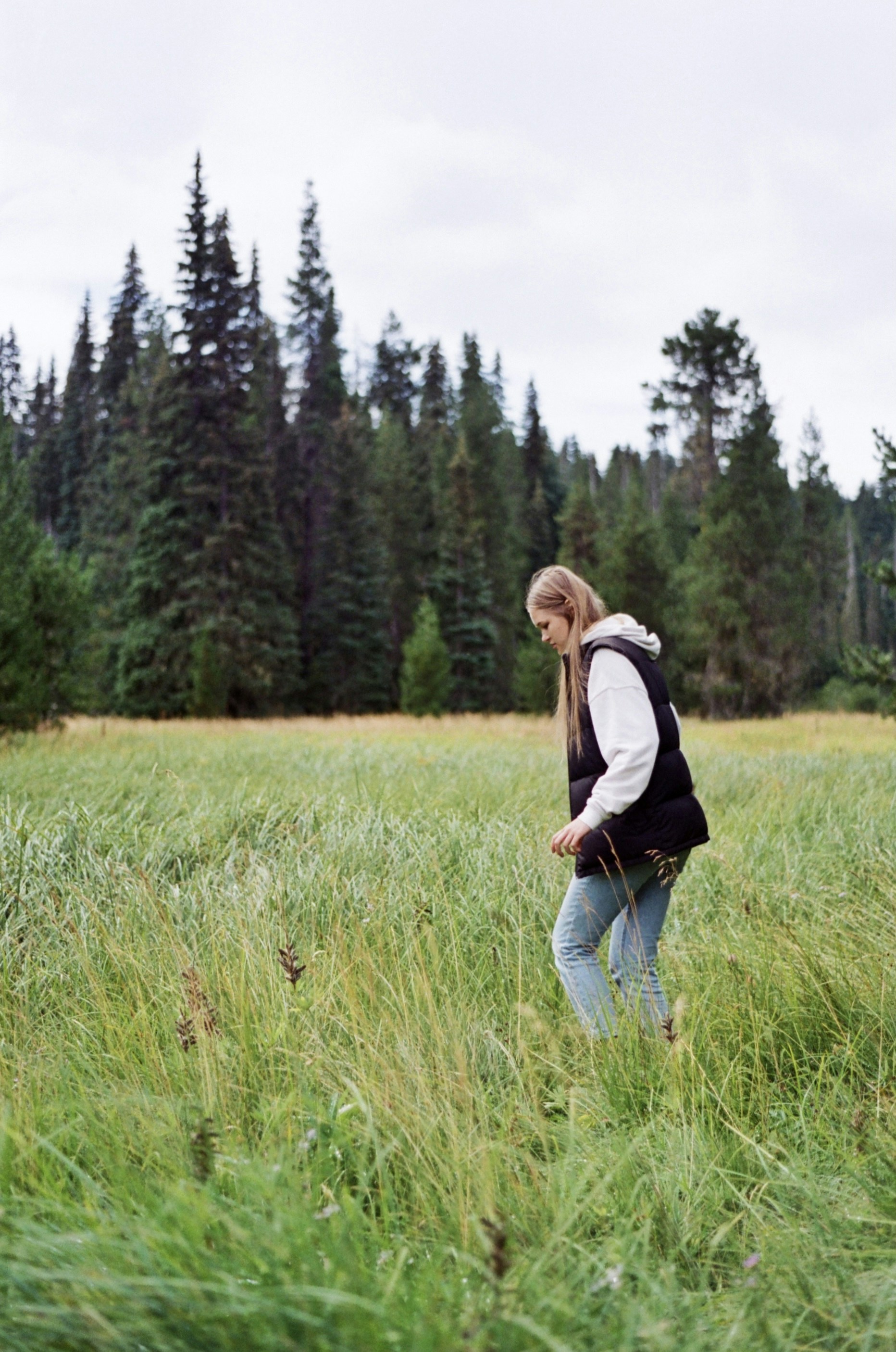 A woman walking through a field of tall grass photo – Free Girl Image ...