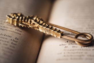 a golden key on top of an open book