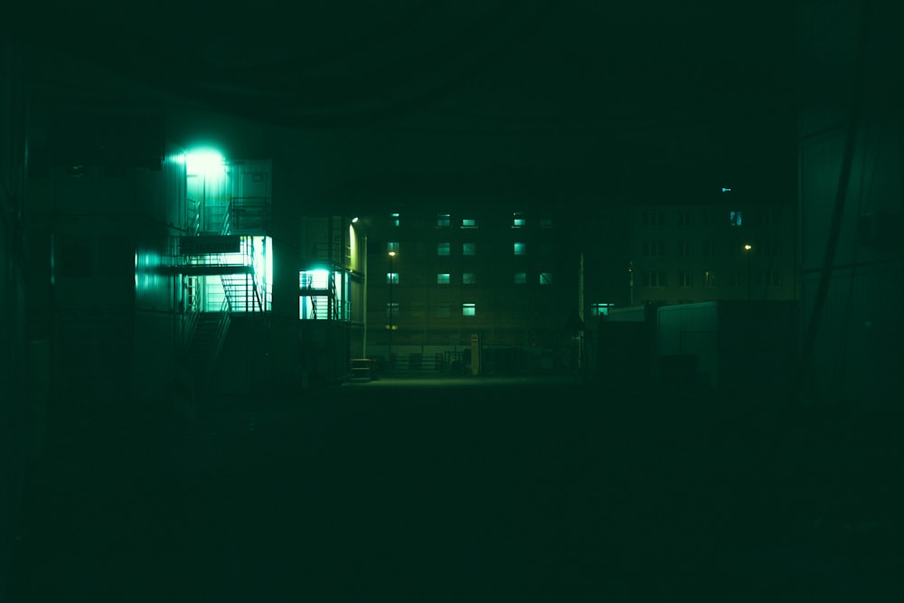 a dark picture of a building at night