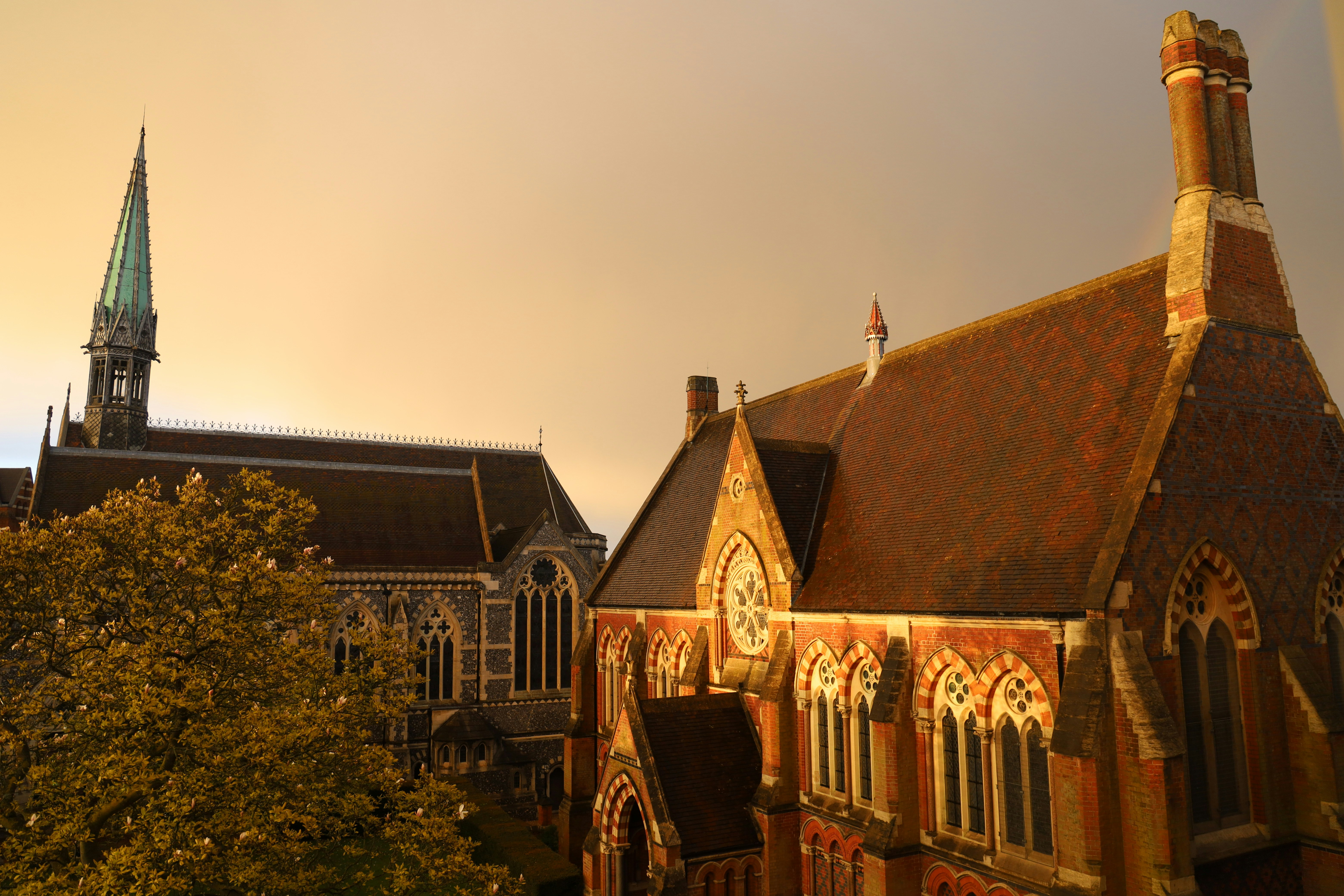 a church with a steeple and a clock tower