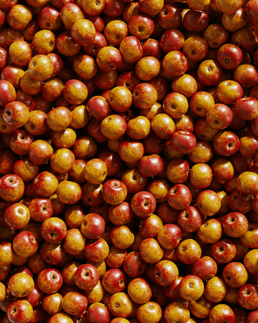 a large pile of red and yellow apples