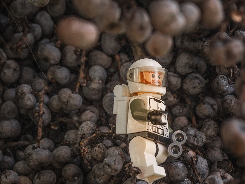a lego star wars character in a pile of blackberries