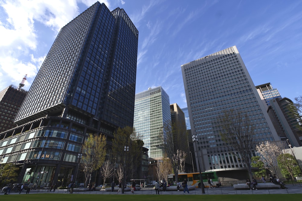 a group of tall buildings sitting next to each other