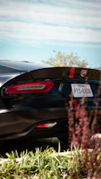 Wide angle of a shiny red sports car gleaming under the Texas sun.