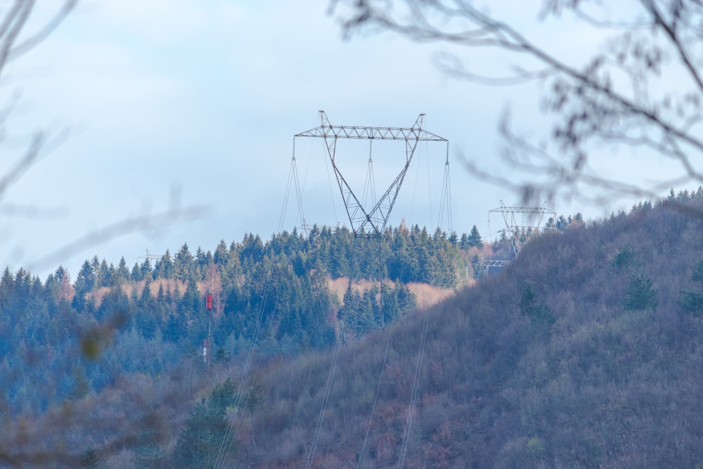 a view of a power line on a mountain