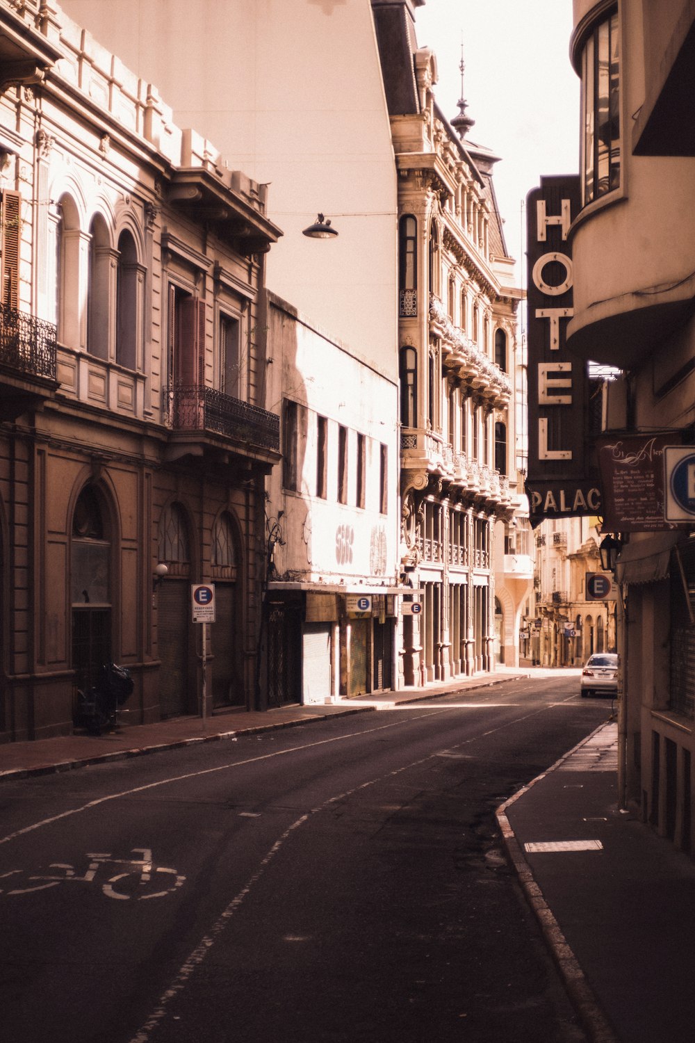 an empty street in a european city