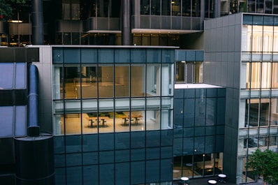 Contemporary commercial office space with glass facade.