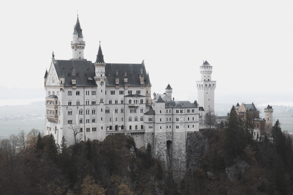 a large white castle sitting on top of a hill