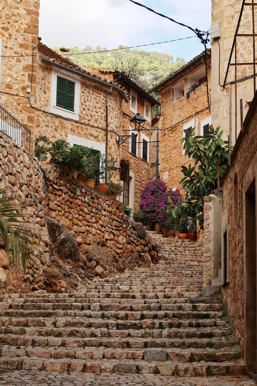 a set of stone steps leading up to a building