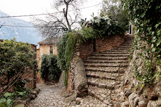 Historic stone pathways winding through quaint villages near Reschen Pass.