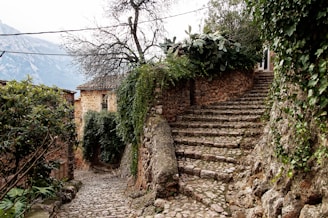 Historic stone pathway winding through the nearby ancient village streets.