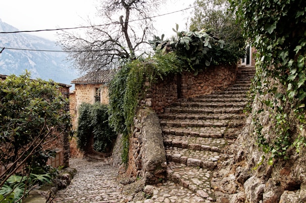 Historic stone pathway winding through the nearby ancient village streets.
