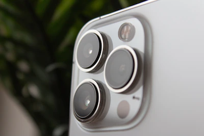 Close-up of a smartphone camera module highlighting advanced lens technology.