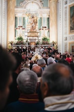 A festive church gathering during a holiday celebration.
