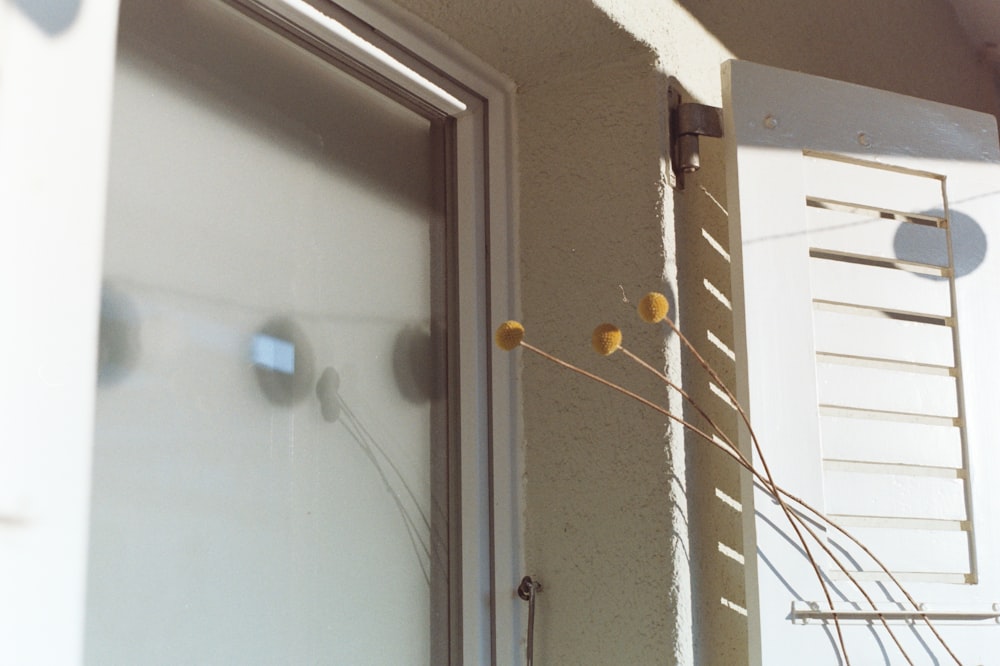 a window with a ladder hanging from it's side