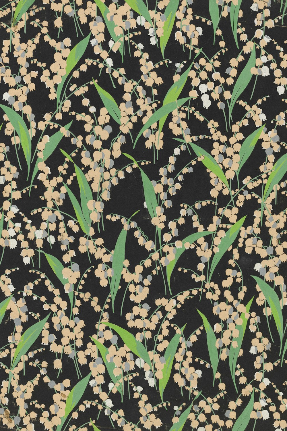 a pattern of small flowers on a black background