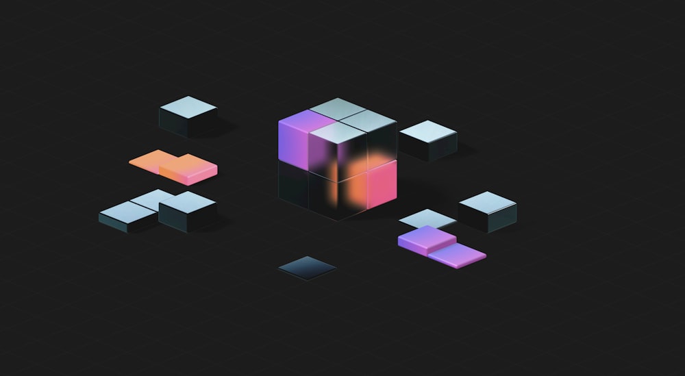 a black background with a pink and purple cube