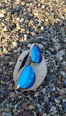 A pair of modern sunglasses with subtle gold accents placed on a black obsidian stone.