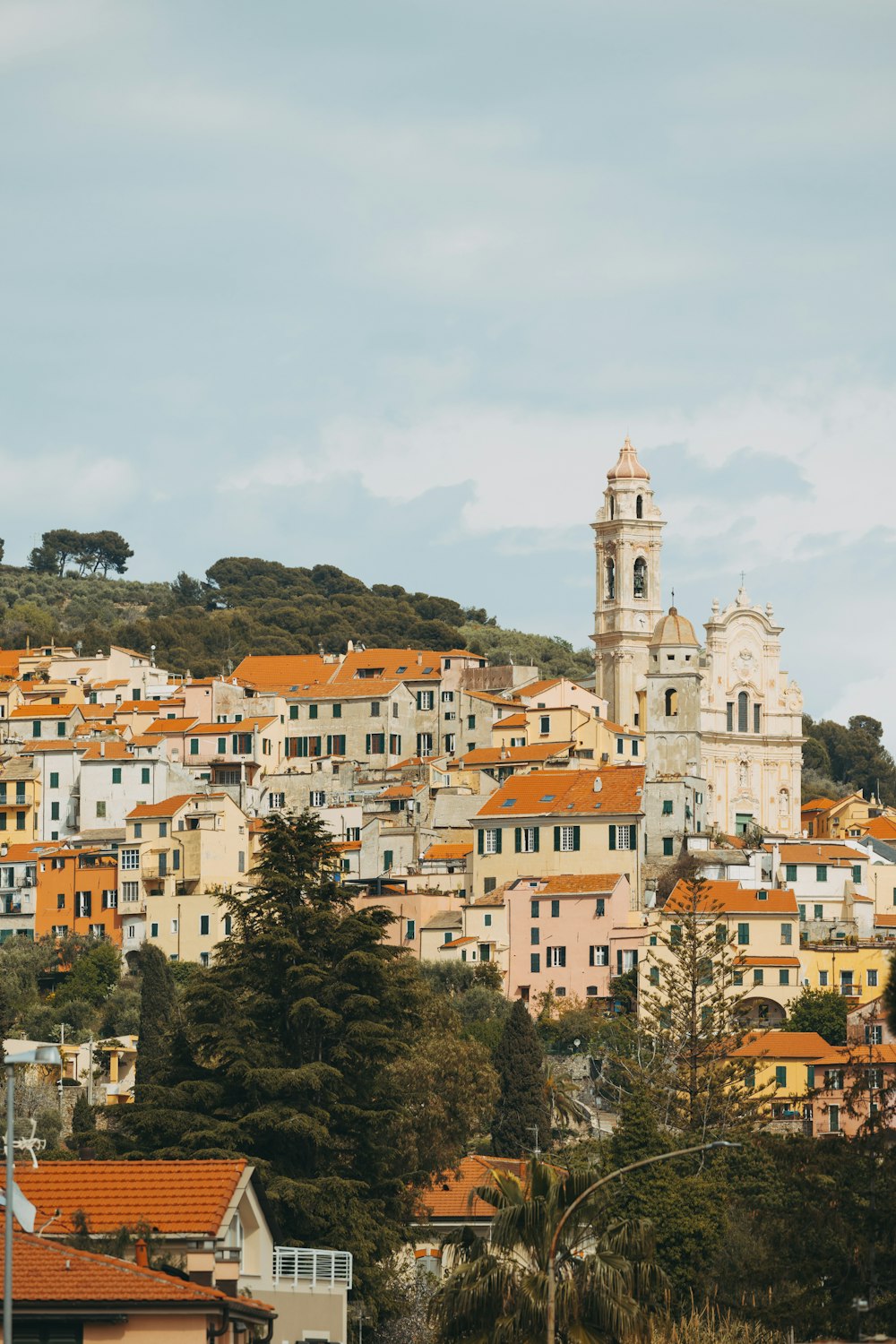 a view of a city with a clock tower