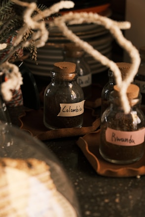 a couple of bottles that are sitting on a table