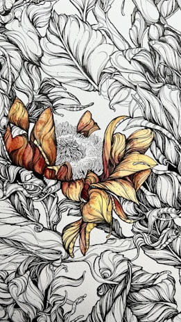 Elegant line art of botanical elements on a textured background.