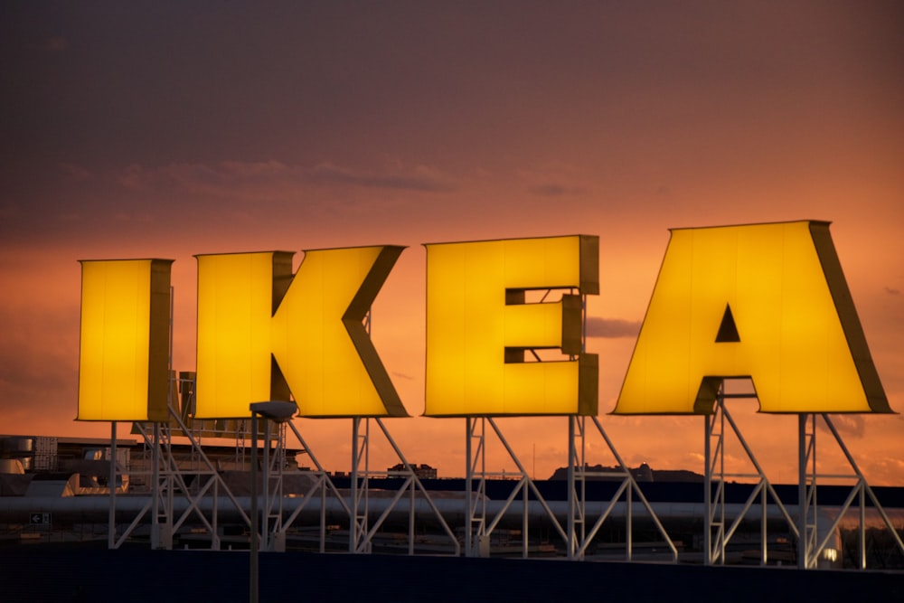 a large sign that says ikea on top of a building