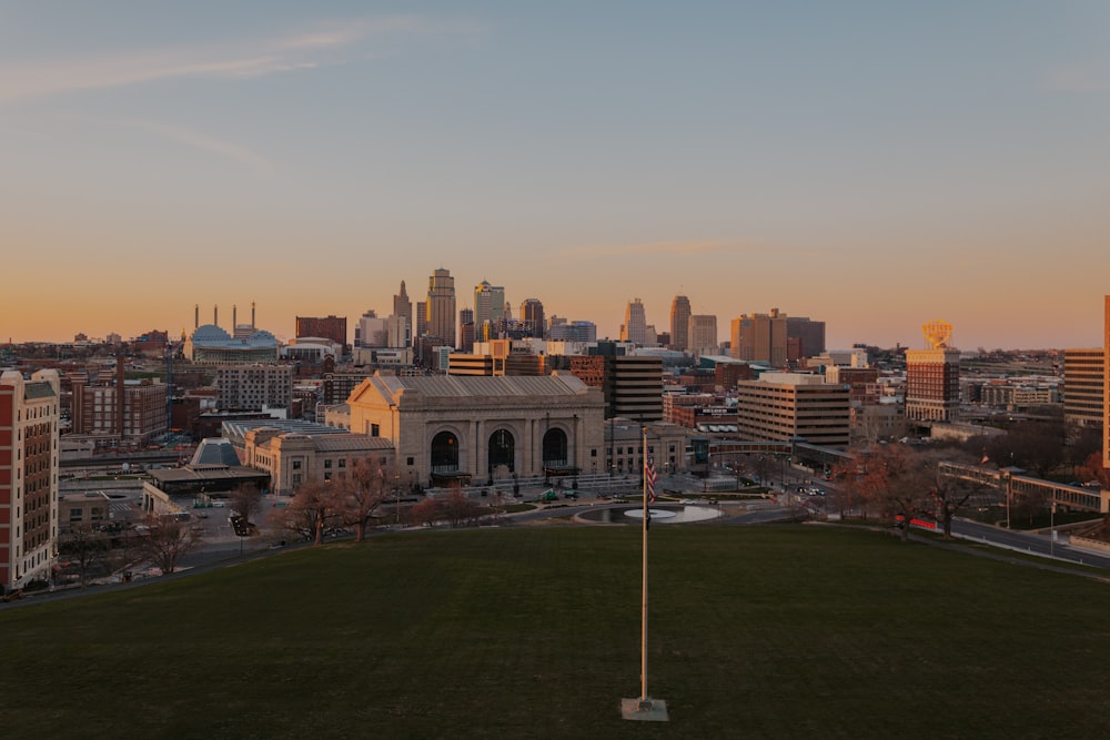 a view of a city with tall buildings