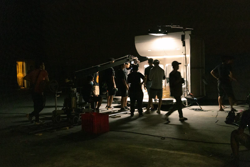 Night film set with lights