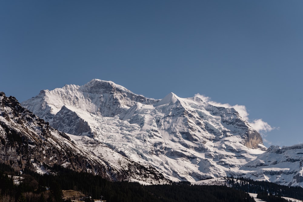 a mountain covered in snow with a sky background