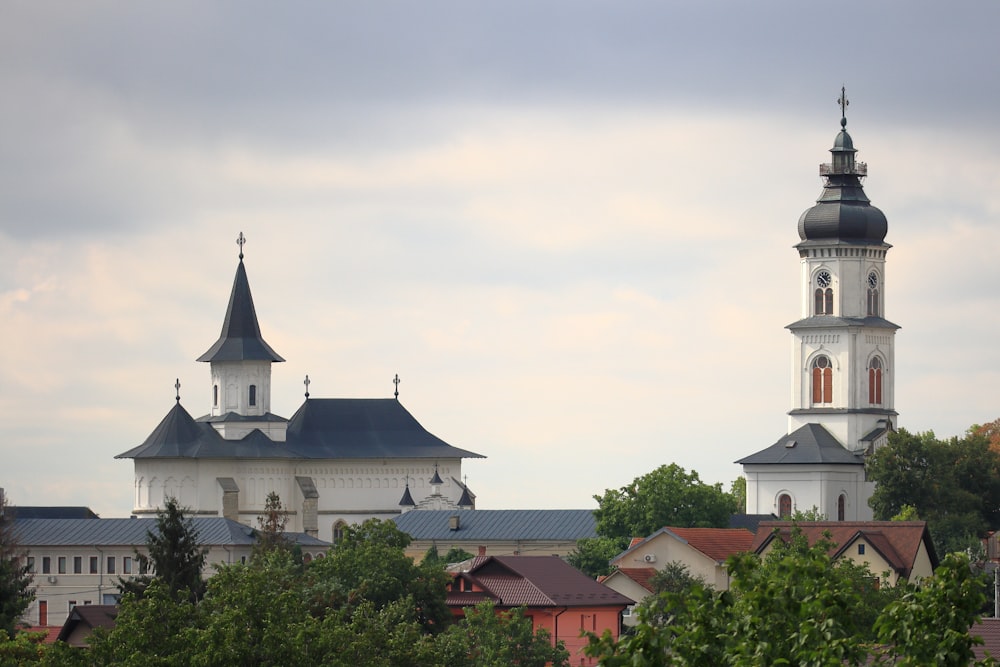 a view of a church with two towers