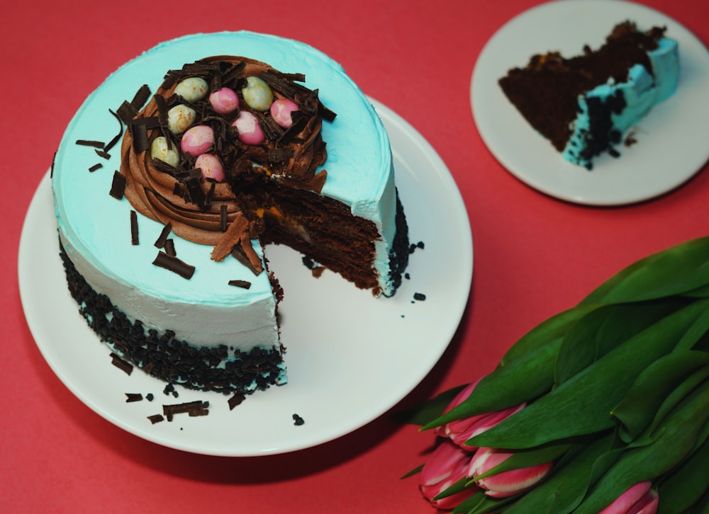 a piece of cake sitting on top of a white plate