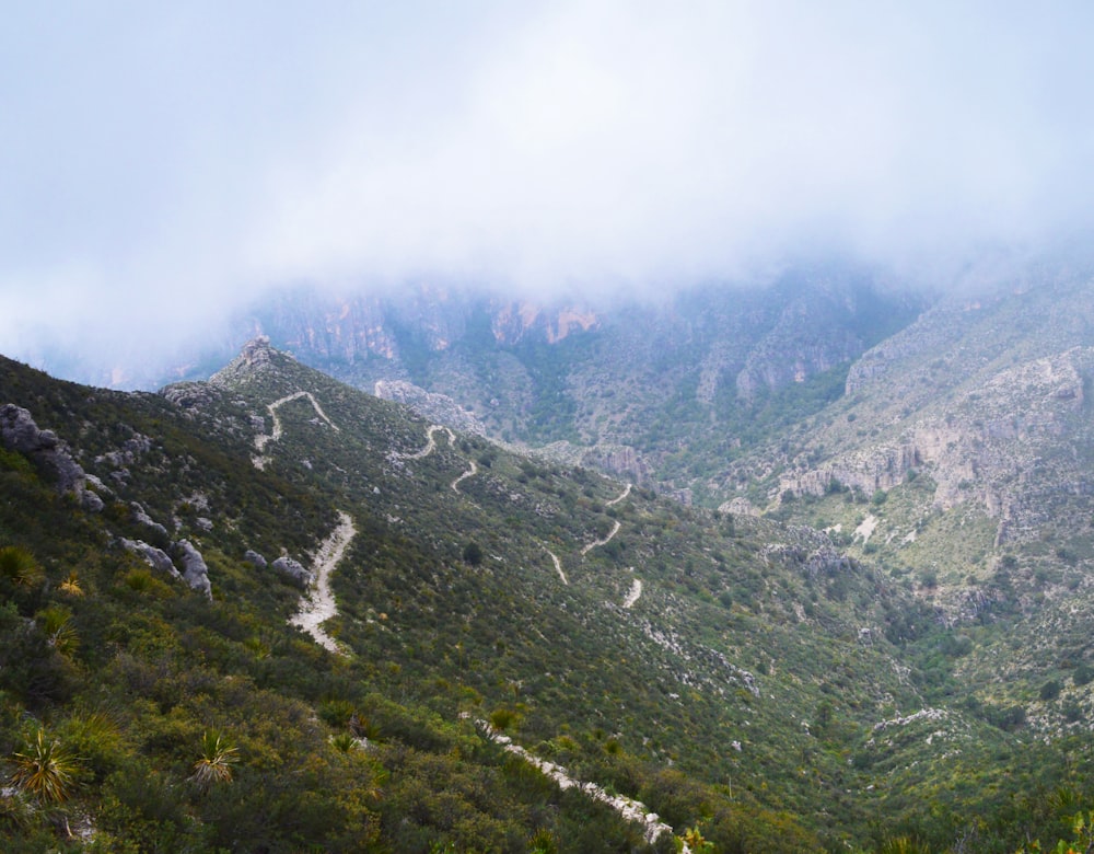 a view of a mountain with a road going through it