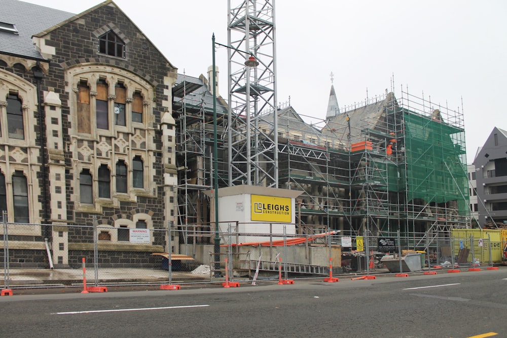 a large building with scaffolding around it