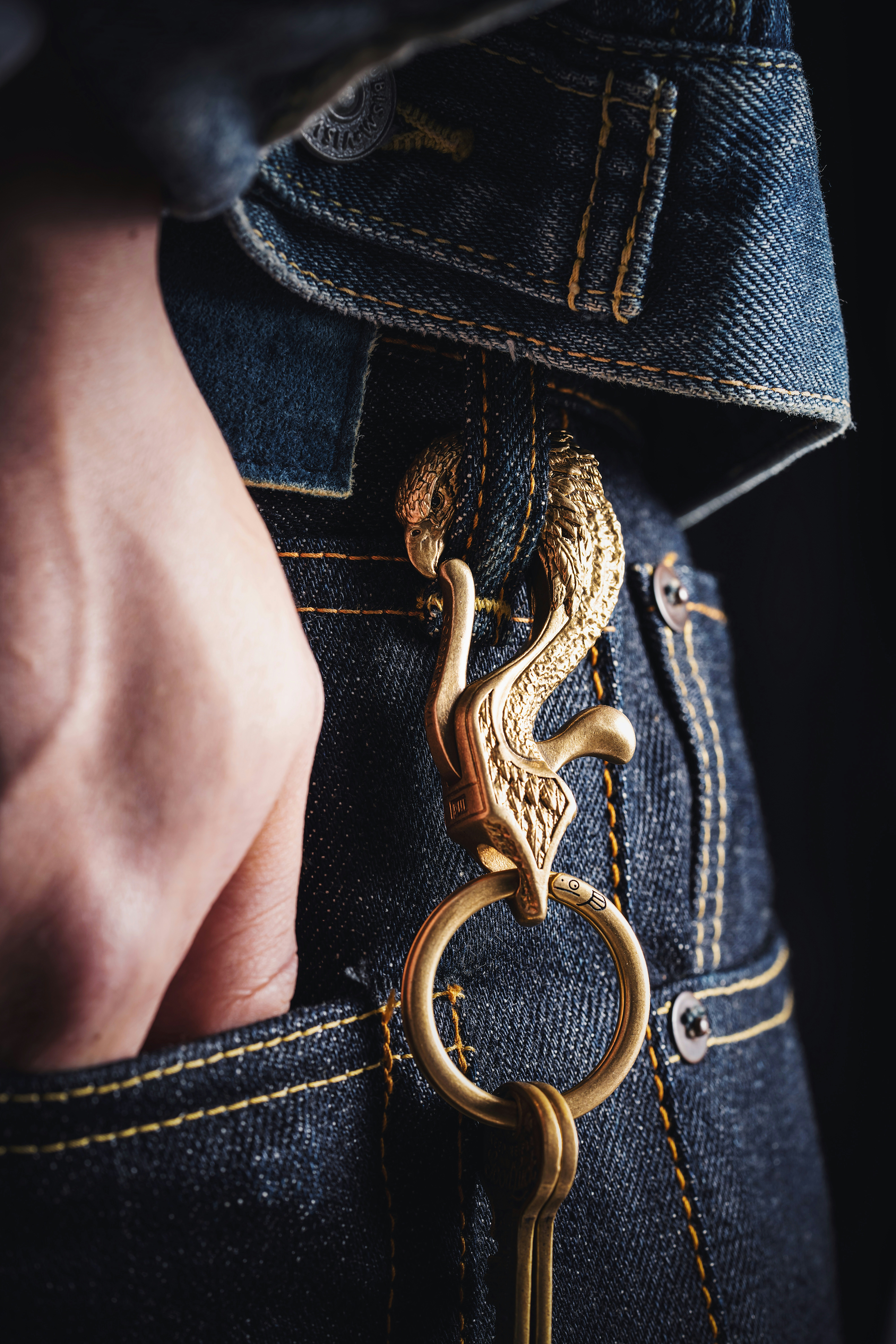 a person with a gold key in their pocket